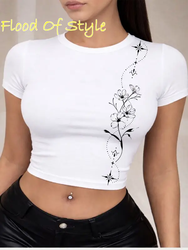 Beyaz Babby Tee çiçek dal yıldız Özel tasarım