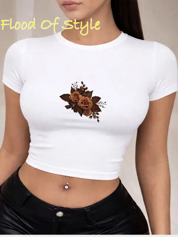 Beyaz Babby Tee çiçek kahverengi Özel tasarım