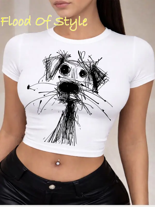 Beyaz Babby Tee çizim köpek Özel tasarım