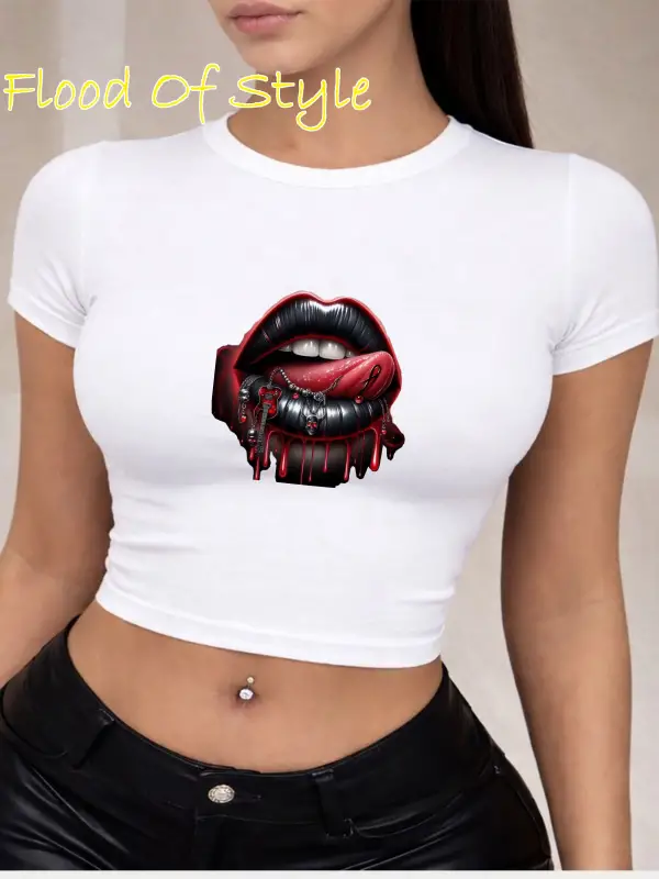 Beyaz Babby Tee dudak dil diş Özel tasarım