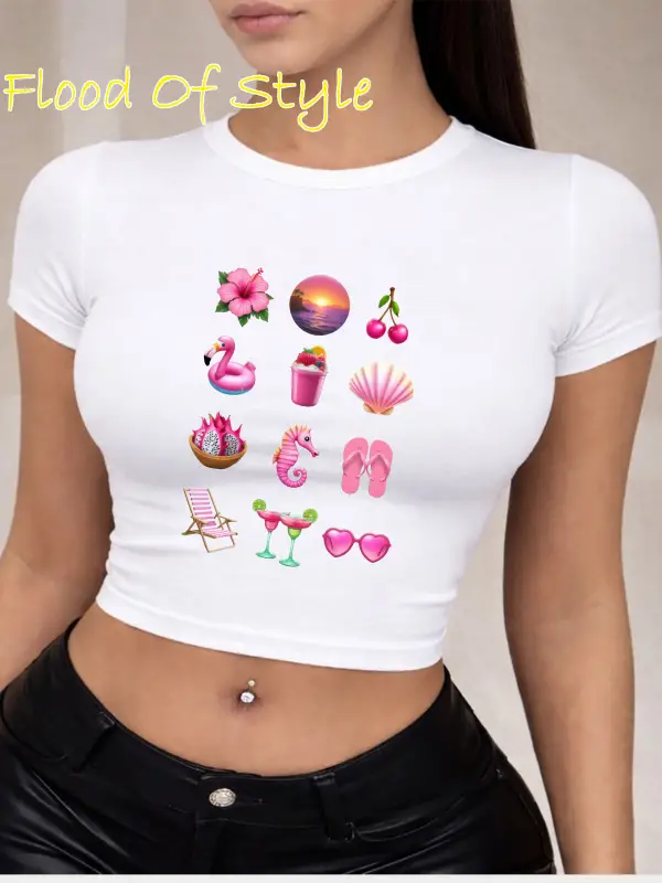 Beyaz Babby Tee emoji pink Özel tasarım