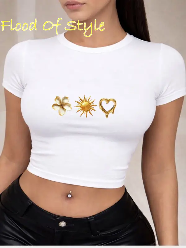Beyaz Babby Tee güneş kalp çiçek Özel tasarım