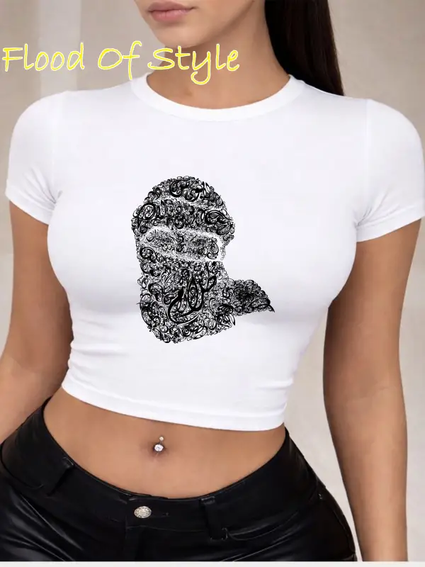 Beyaz Babby Tee kafa şal desen Özel tasarım