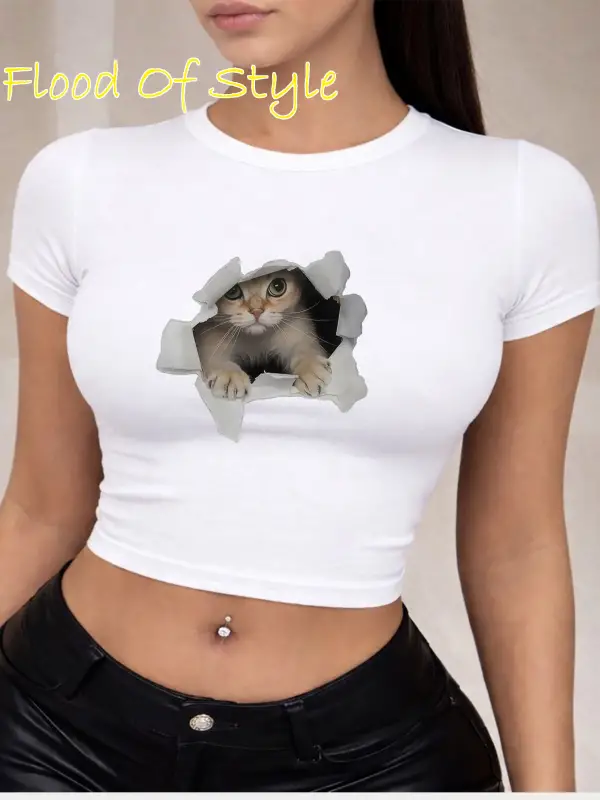 Beyaz Babby Tee kedi Özel tasarım