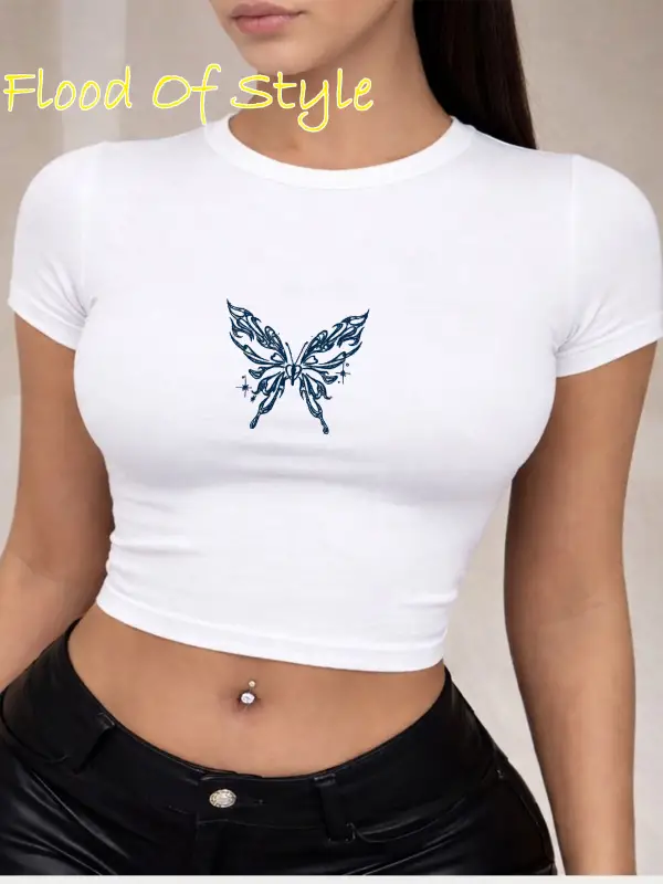 Beyaz Babby Tee kelebek sarı Özel tasarım