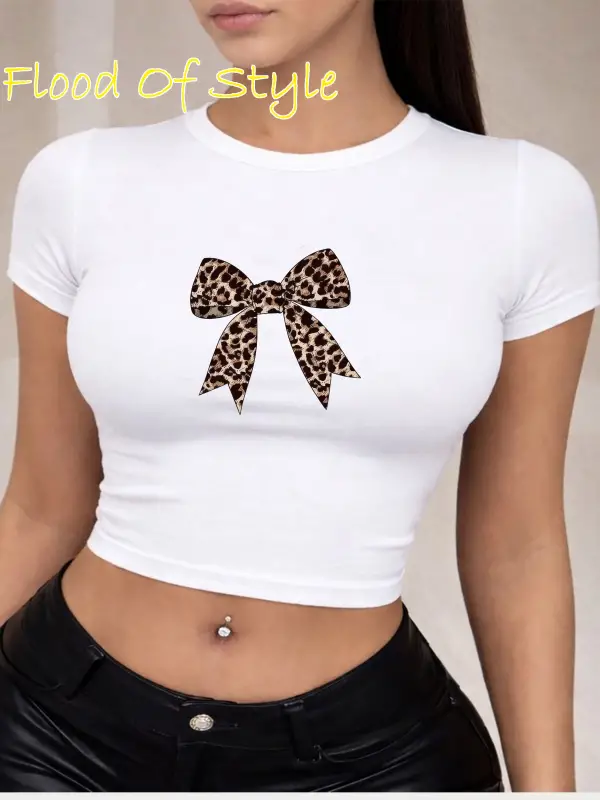Beyaz Babby Tee leopar kurdale Özel tasarım
