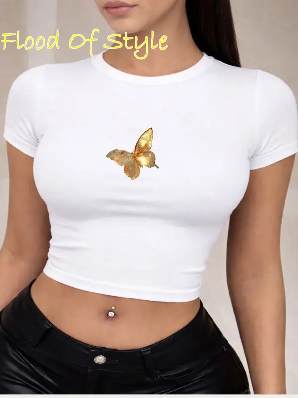 Beyaz Babby Tee sarı kelebek Özel tasarım