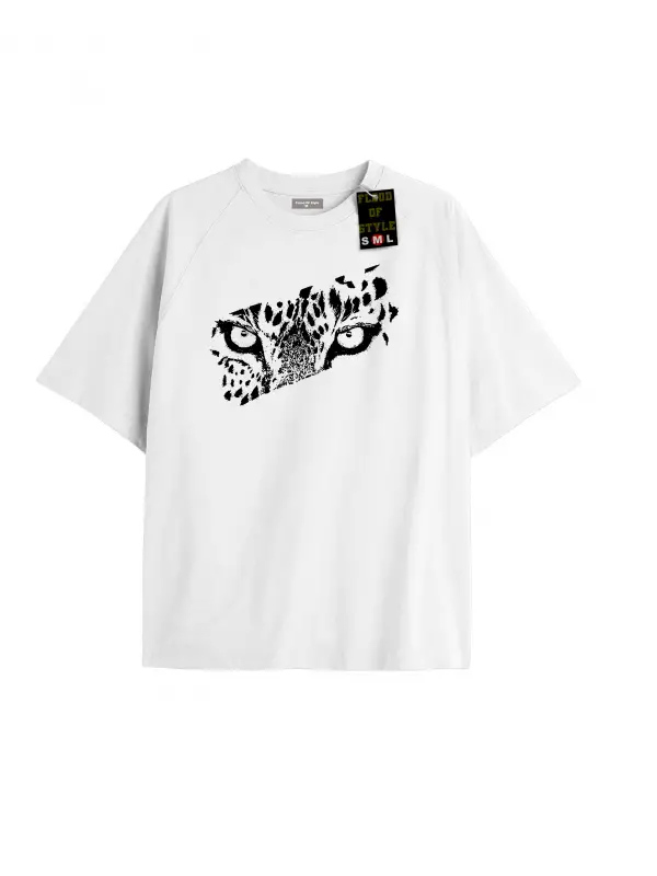 Beyaz Oversize T-shirt aslan gözü minimal Özel tasarım