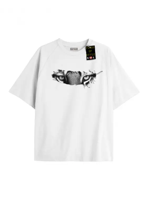 Beyaz Oversize T-shirt aslan gözü tüglü Özel tasarım