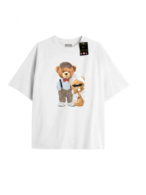 Beyaz Oversize T-shirt ayıcık bornoz Özel tasarım