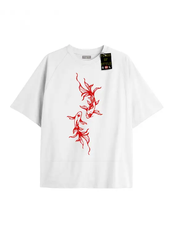 Beyaz Oversize T-shirt balık Özel tasarım
