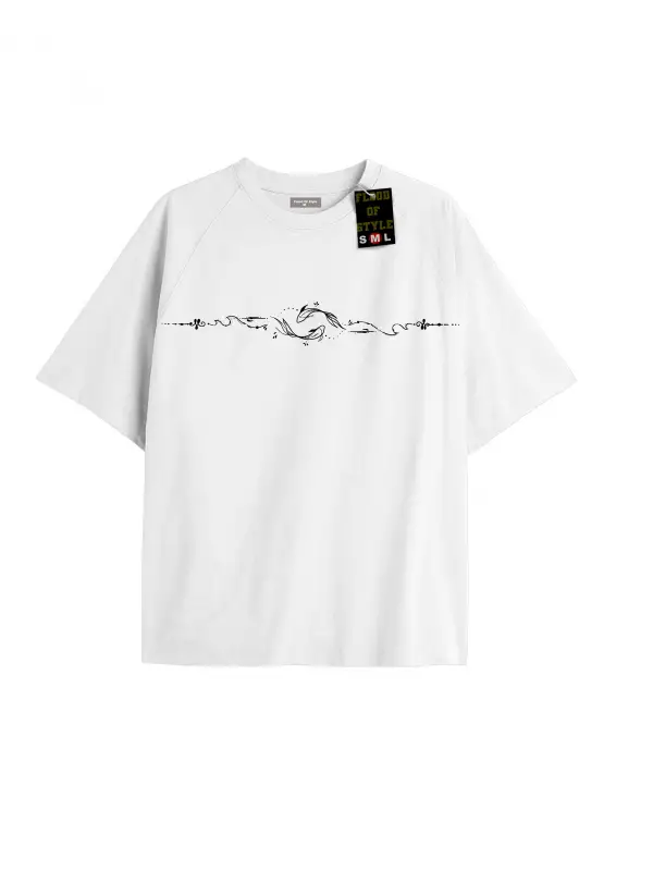 Beyaz Oversize T-shirt balıklar Özel tasarım