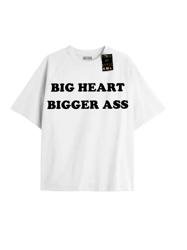 Beyaz Oversize T-shirt bıg heart bıgger ass Özel tasarım