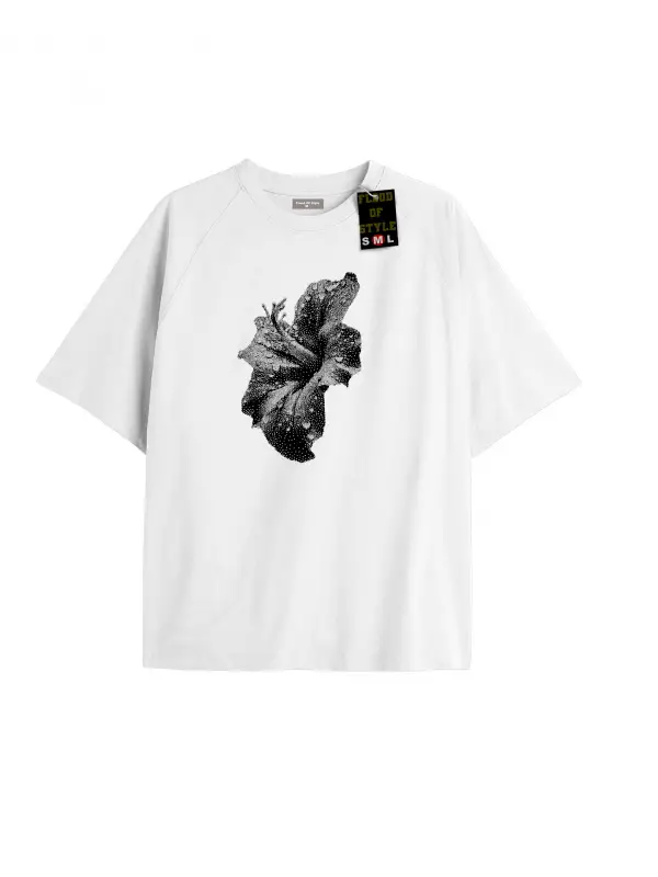 Beyaz Oversize T-shirt çiçek Özel tasarım