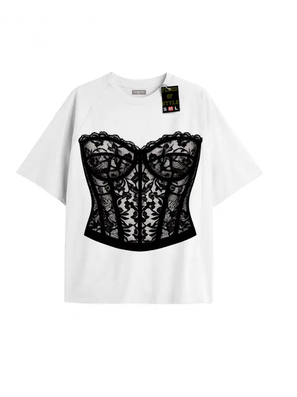 Beyaz Oversize T-shirt danteli Özel tasarım