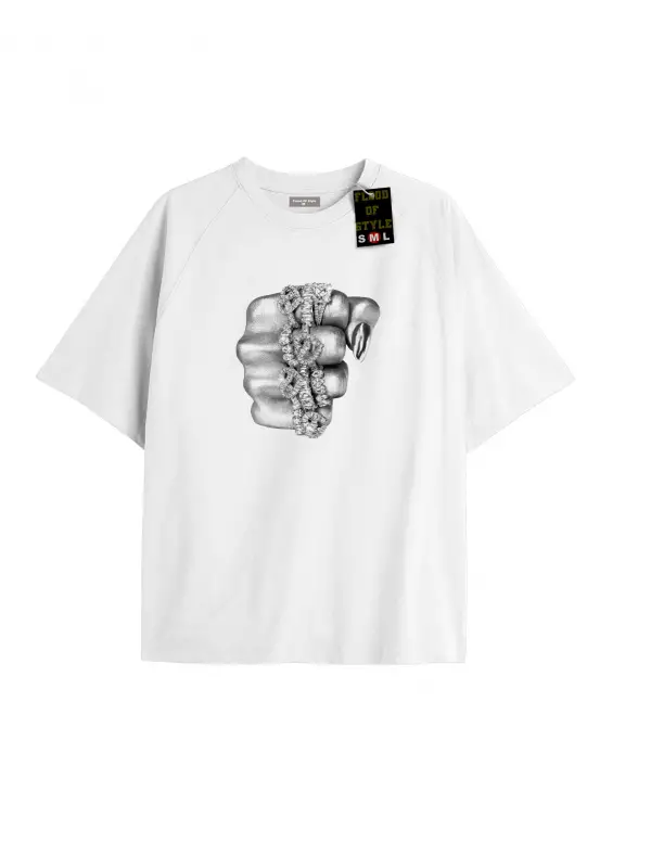 Beyaz Oversize T-shirt el yüzük Özel tasarım