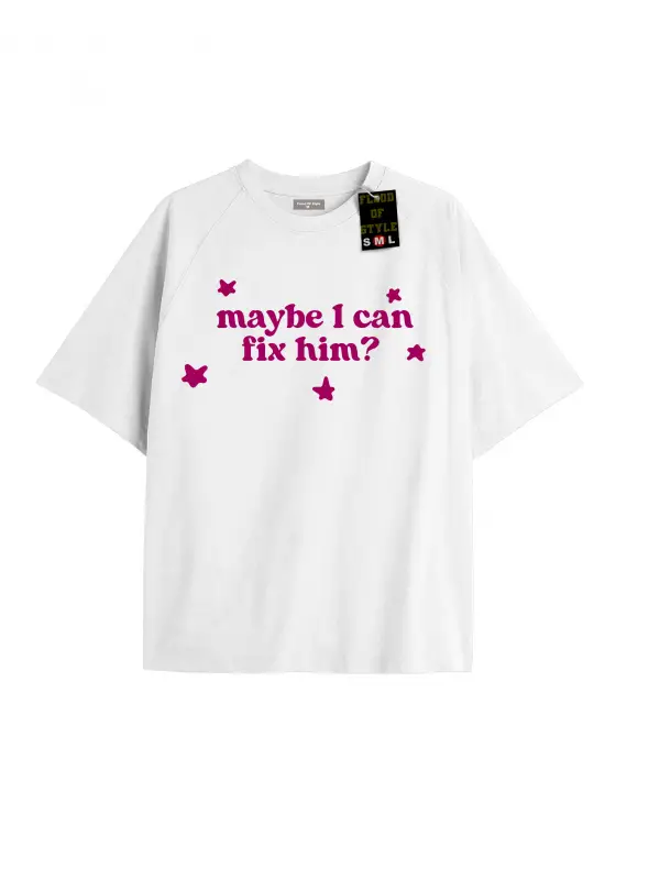 Beyaz Oversize T-shirt fixhim Özel tasarım