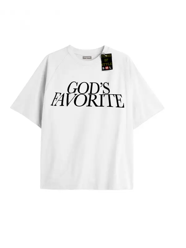 Beyaz Oversize T-shirt gods favorıte Özel tasarım