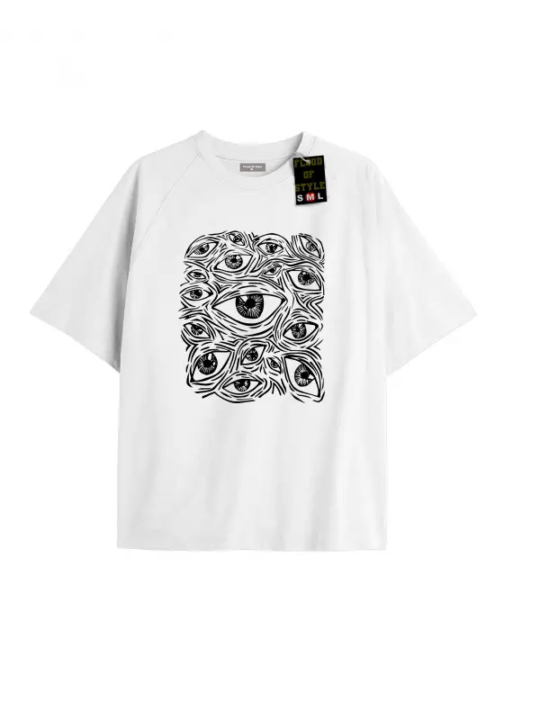 Beyaz Oversize T-shirt gözler Özel tasarım