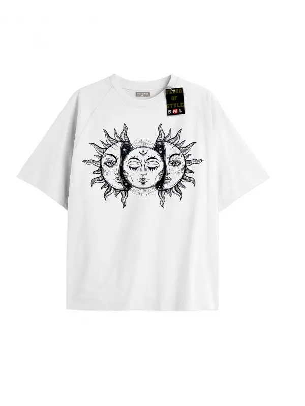 Beyaz Oversize T-shirt güneş ay Özel tasarım