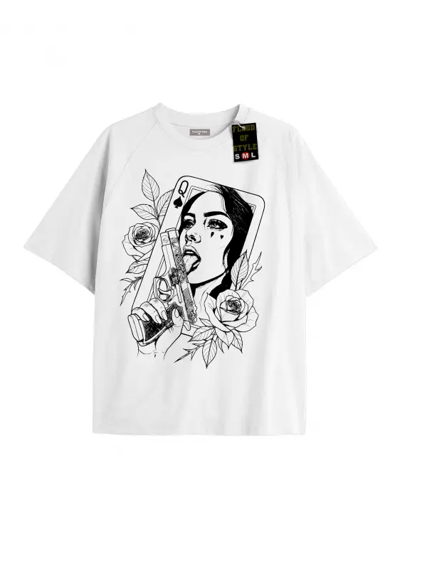 Beyaz Oversize T-shirt kadın çiçek gözyaşı Özel tasarım
