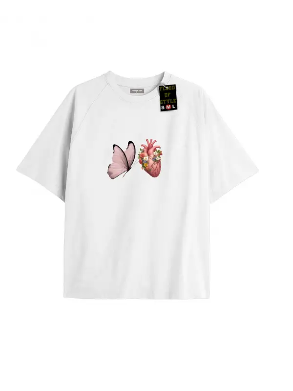 Beyaz Oversize T-shirt kelebek kalpp Özel tasarım