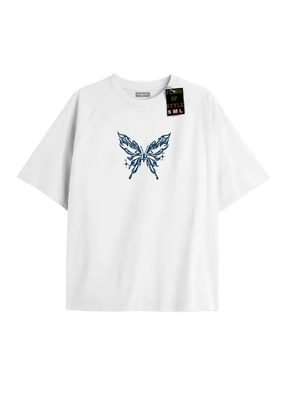 Beyaz Oversize T-shirt kelebek sarı Özel tasarım