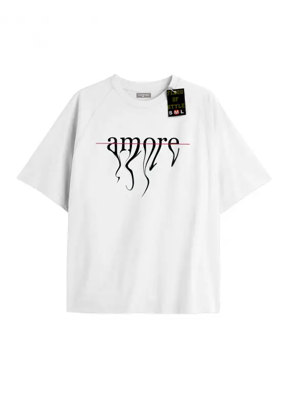 Beyaz Oversize T-shirt kırmızı çizgi Özel tasarım