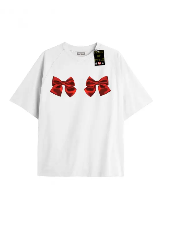 Beyaz Oversize T-shirt kurdalye Özel tasarım