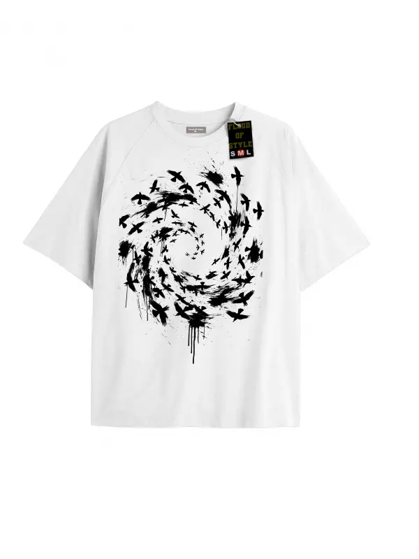 Beyaz Oversize T-shirt kuşlar Özel tasarım