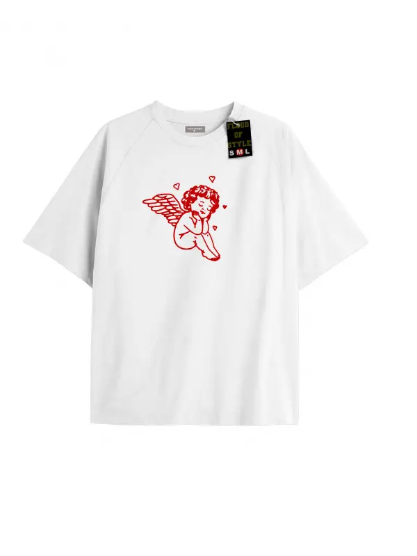 Beyaz Oversize T-shirt melek çocuk Özel tasarım