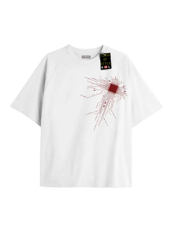 Beyaz Oversize T-shirt minimal çizgiler Özel tasarım