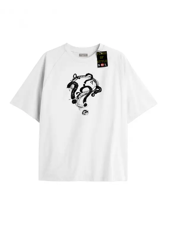 Beyaz Oversize T-shirt soru işareti Özel tasarım