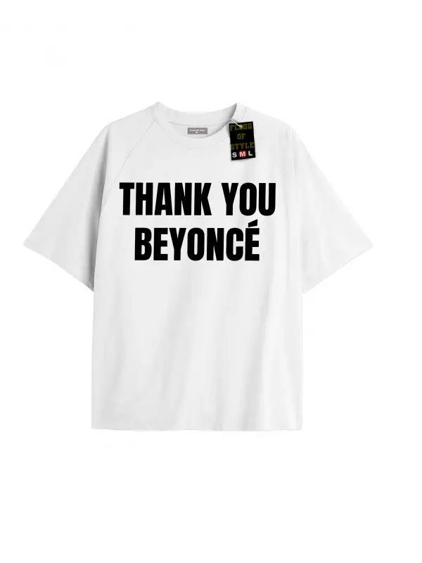 Beyaz Oversize T-shirt thank you Özel tasarım