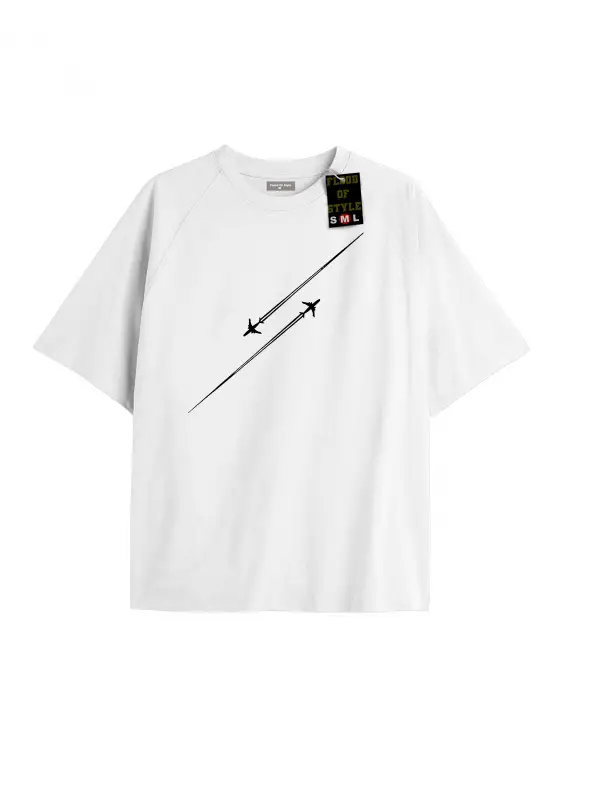 Beyaz Oversize T-shirt uçak Özel tasarım