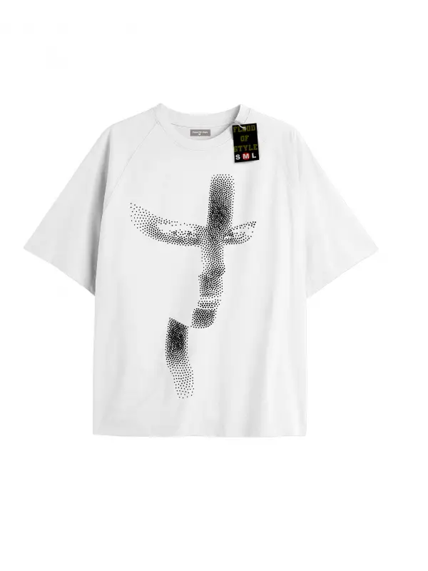 Beyaz Oversize T-shirt yarım yüzz Özel tasarım