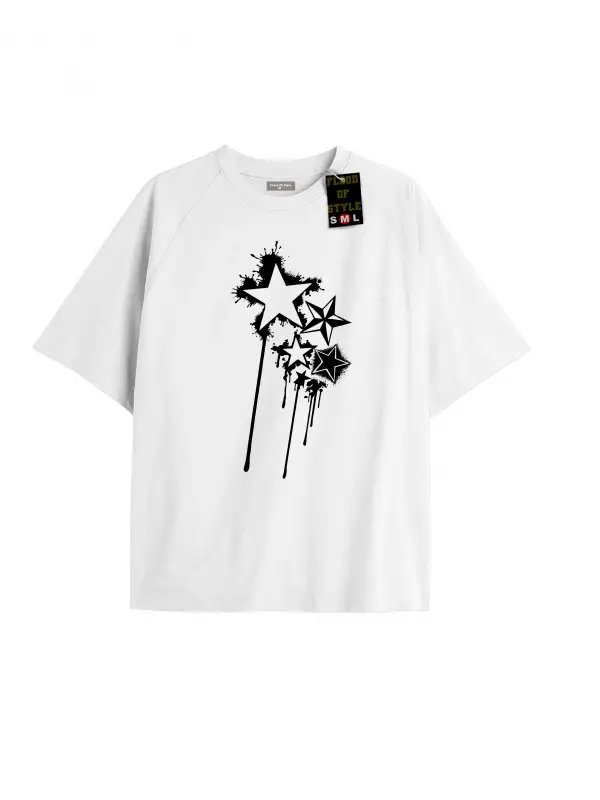 Beyaz Oversize T-shirt yıldız Özel tasarım
