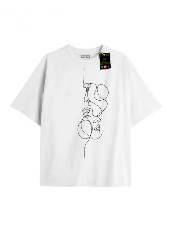 Beyaz Oversize T-shirt yüz çizimi Özel tasarım