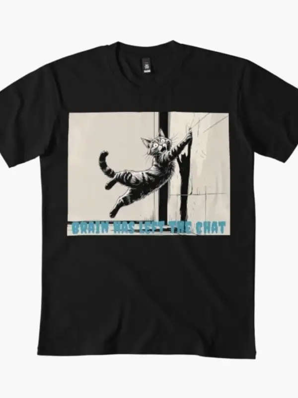 Beyin Sohbetten Çıktı — Şoklu Kedi Memesi Erkekler ve Kadınlar İçin Tişört %100 Pamuklu Tişör