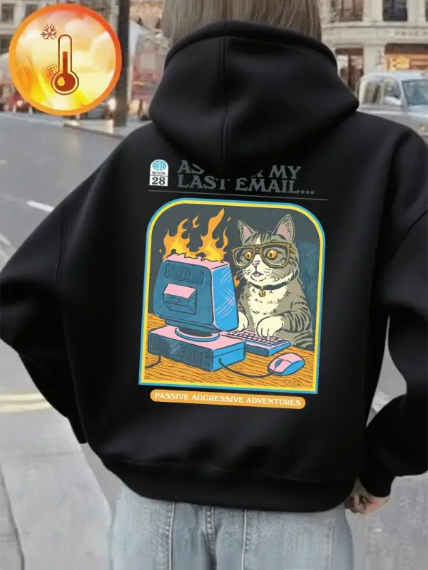 Bilgisayar oyunları oynayan kedi baskılar kapüşonlu üstler kadın gevşek rahat kazak temelleri