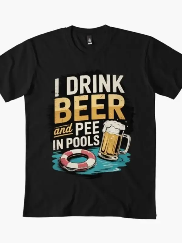 Bira İçerim ve Havuzlarda Çiş Yaparım Komik Ben Havuzlarda Çiş Yaparım Erkek Kadın Tişörtü %1