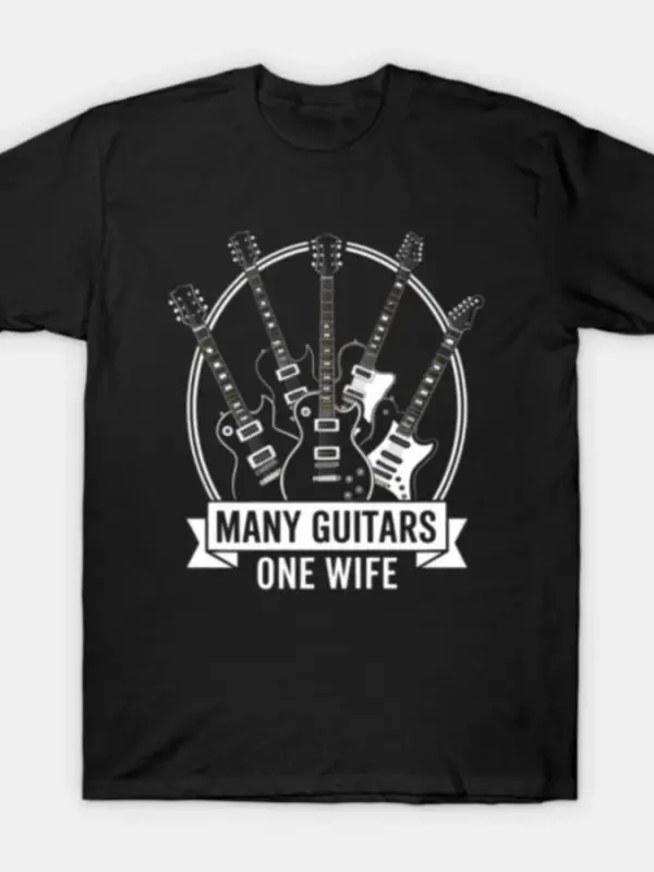 Birçok Gitar Bir Eş Komik Müzisyen Gitarist Mizah Tasarım Tişörtü Erkekler Kadınlar İçin %100