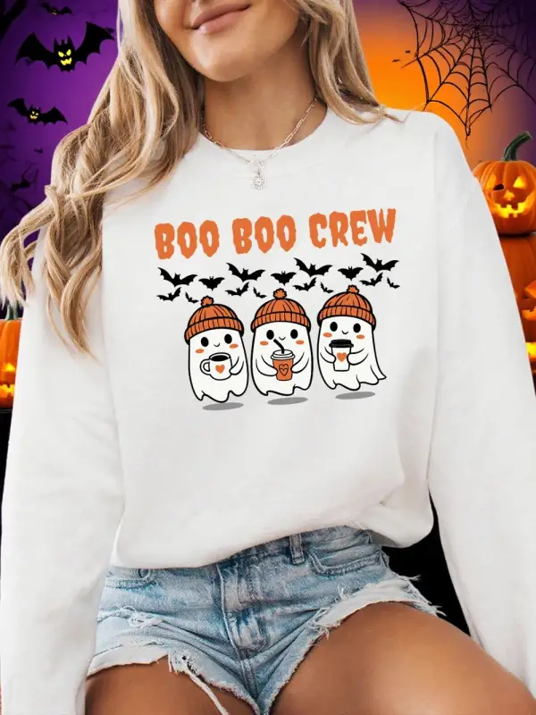 Boo Boo Crew Hayalet Baskılar Cadılar Bayramı Kazak Kadın Kış Polar Sıcak Hoodies Crewneck Ge