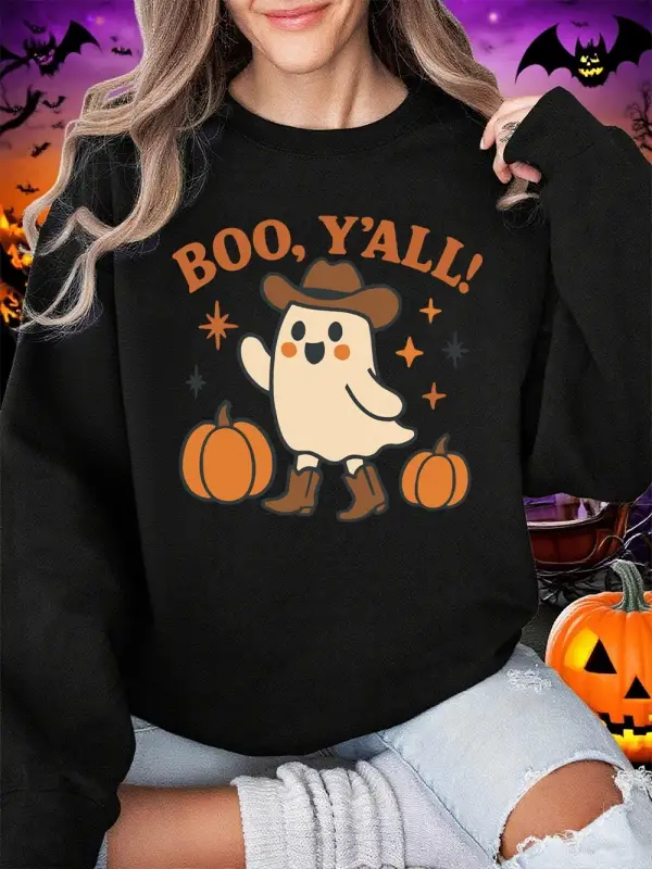 Boo, YAll Sevimli Hayalet Baskı Cadılar Bayramı Kazak Kadın Kış Polar Sıcak Hoodie Crewneck