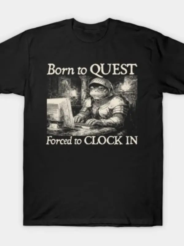 Born to Quest Komik Kurbağa Şövalye Meme T-shirt Erkekler Kadınlar Için % 100% Pamuk T Shirt