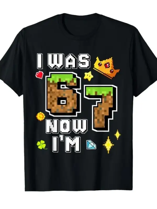 Boy Gamer Pixel Bday Ben 6 yaşındaydım, şimdi 7 yaşındayım Doğum Günü Tişörtü Erkekler Kadınl