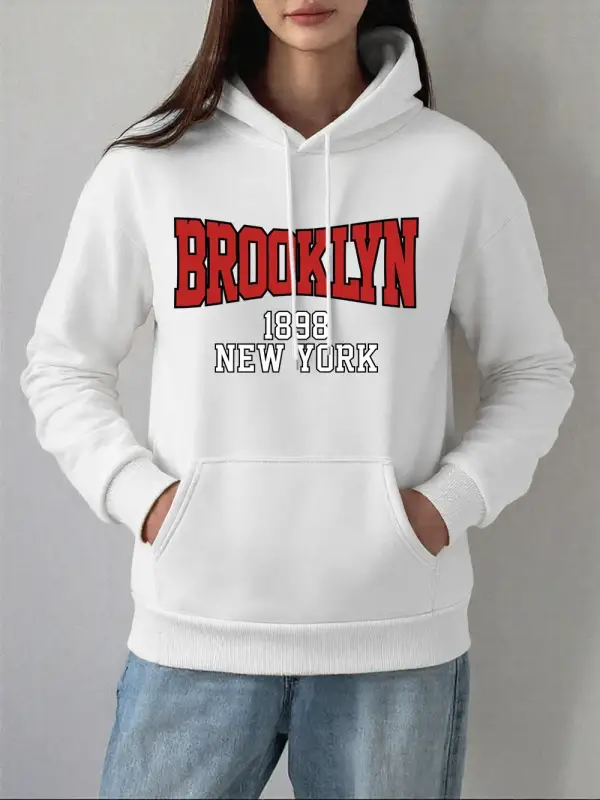 Brooklyn 1898 New York City Baskılar Hoodie Kadın Kış Polar Sıcak Tişörtü Temelleri Cep Kazak