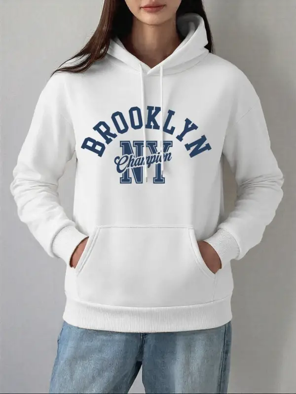 Brooklyn New York City Baskılar Kapüşonlular Bayan Kış Polar Sıcak Tişörtü Rahat Cep Kazaklar