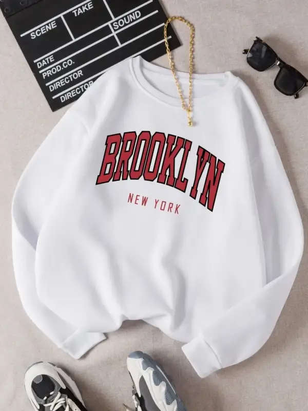 Brooklyn Yeni Çalışma Baskılı Kapüşonlular Kadın Pamuk Renkli Giysiler Temel Trend Kapşonlu Ü