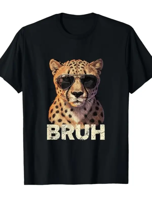 Bruh Cheetah Meme Grafik Tişört Erkekler Kadınlar Için % 100% Pamuklu Tişörtler Kısa Kollu Üs